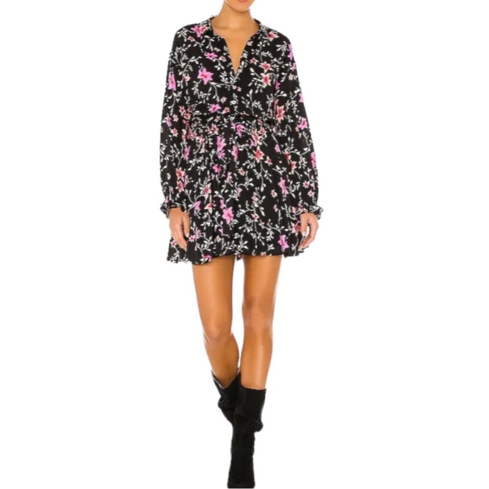 NWT Free People XS Lighten Up Floral Mini Dress Black Pink - Picture 3 of 13